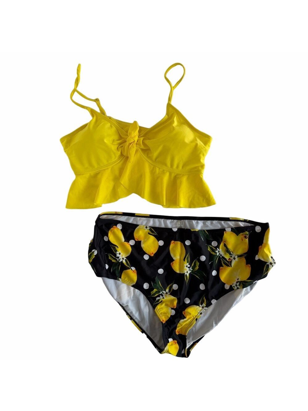 Rosegal NEW Women's Yellow Lemons 2 Piece Flounce Tankini Swimsuit Size XL